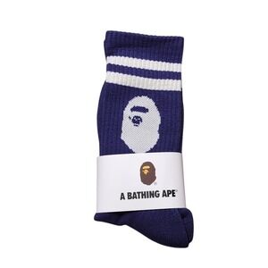 Bape Crew Socks Ape Head Logo Striped Mens Womens Unisex Size‎ 9-11 Purple White